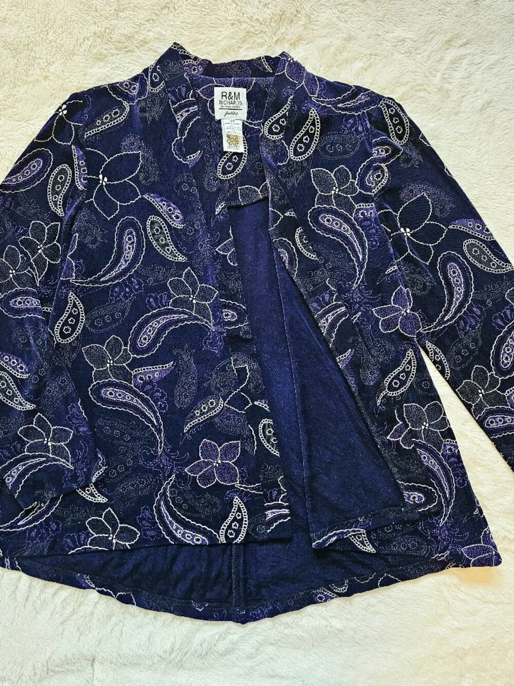 R&M Richards Petite VTG Women's Blouse Cardigan Lightweight Open Jacket Size 14P
